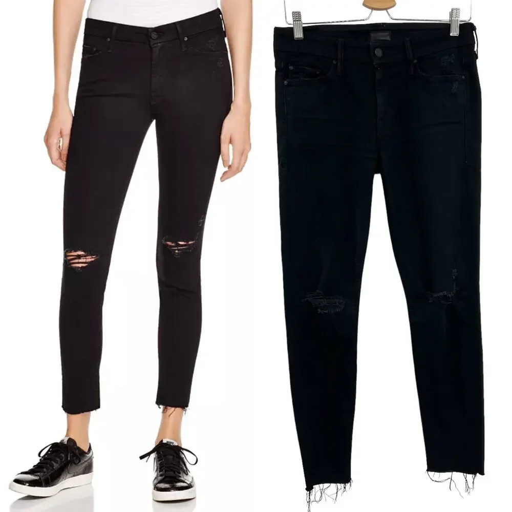 Mother Denim The Looker Ankle Fray Jeans Guilty As Sin Black Wash Size 28